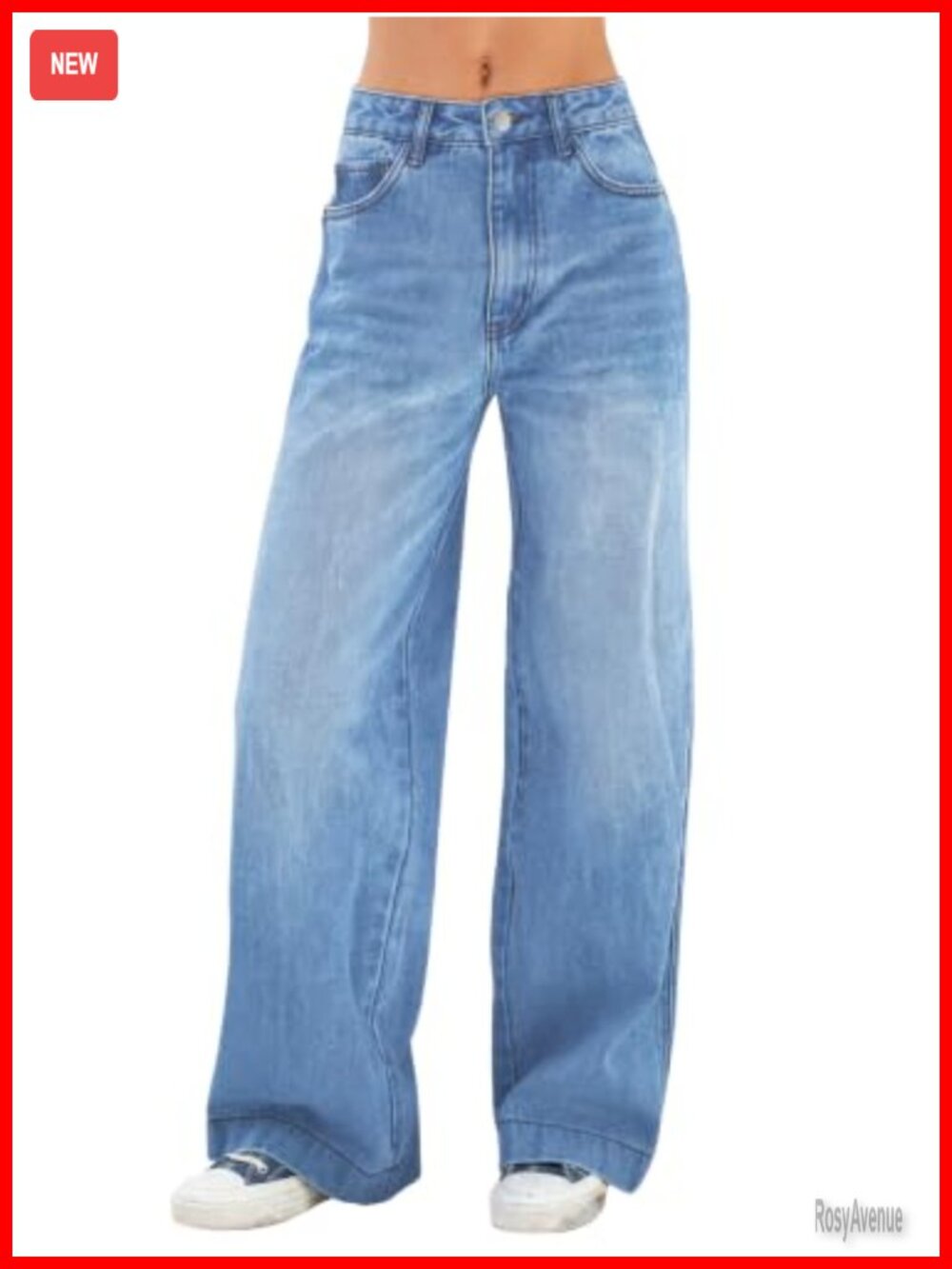 Wide Leg Baggy High Waist Stretchy Denim Jeans Casual Everyday Pants